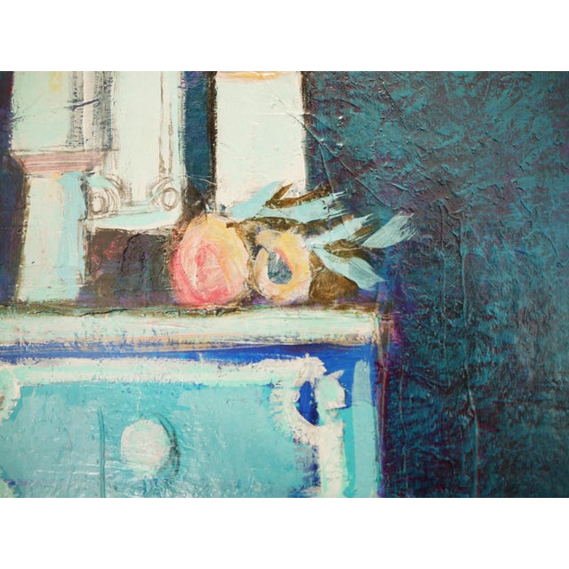 Paint David Adickes "Two Friends Against Blue" Abstract Monotone Figurative Portrait Painting, 1990 For Sale - Image 7 of 9