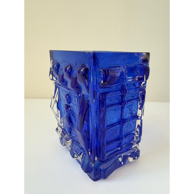 1960s Cobalt Blue Pressed Glass Vase by Josef Schott for Smålandshyttan, Sweden, 1960s For Sale - Image 5 of 18