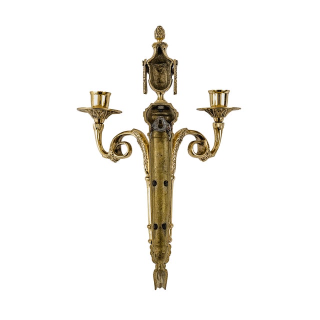 French Neoclassical Style Bronze/Brass Two-Arm Wall Sconces Set of 2 For Sale - Image 11 of 15