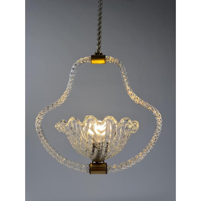 Art Deco Italian Murano Glass and Brass Pendant in the style of Barovier, 1930s For Sale - Image 4 of 18