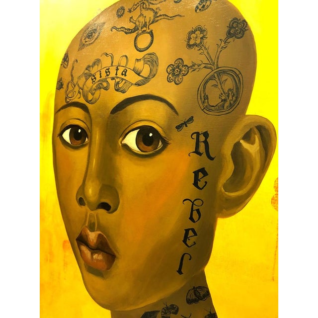 Contemporary Anne Siems, Figurative Portrait with Symbolic Tattoos, 2020, Acrylic on Panel For Sale - Image 3 of 11