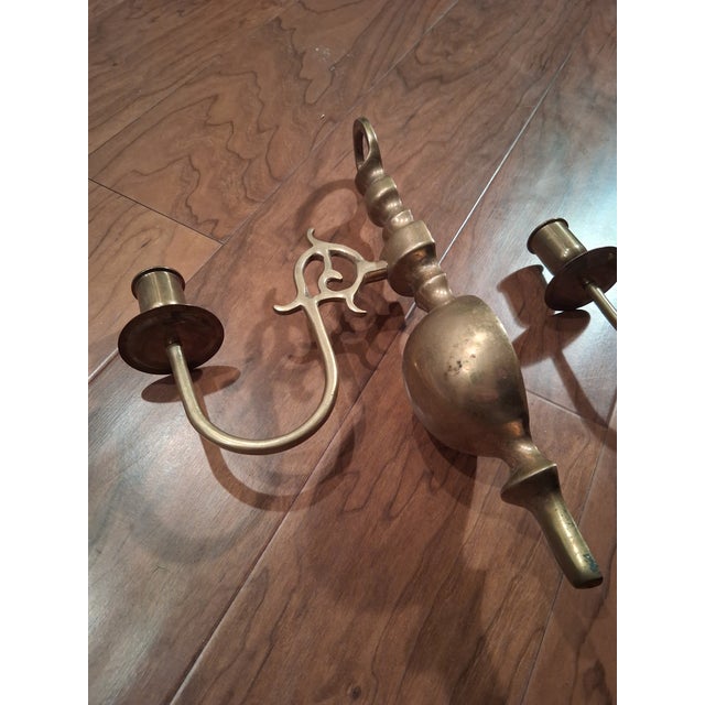 Vintage Solid Brass Candle Wall Sconces- A Pair For Sale - Image 4 of 10