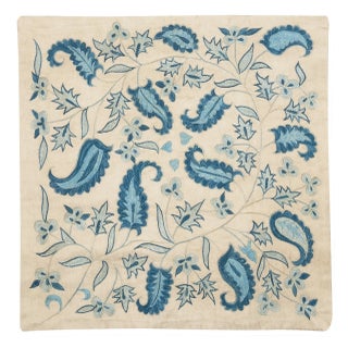19"x20" Embroidered 100% Silk Pillowcase. Handmade Cushion. Blue Throw Pillow For Sale