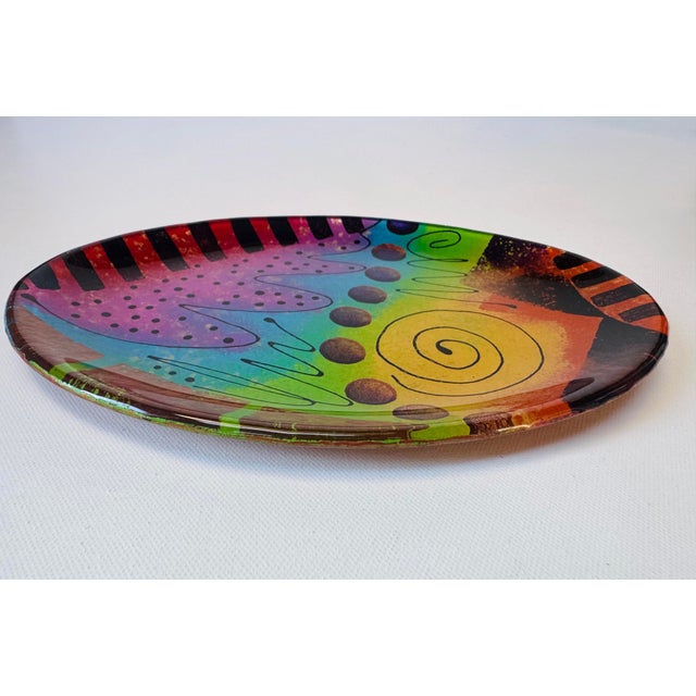 Vintage Fiala Design Works Hand Painted Abstract Art Glass Plate For Sale - Image 6 of 10