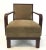 Stylish mid-century modern style olive green Chennile lounge chair, warm mahogany finished wood frame, showroom floor sample