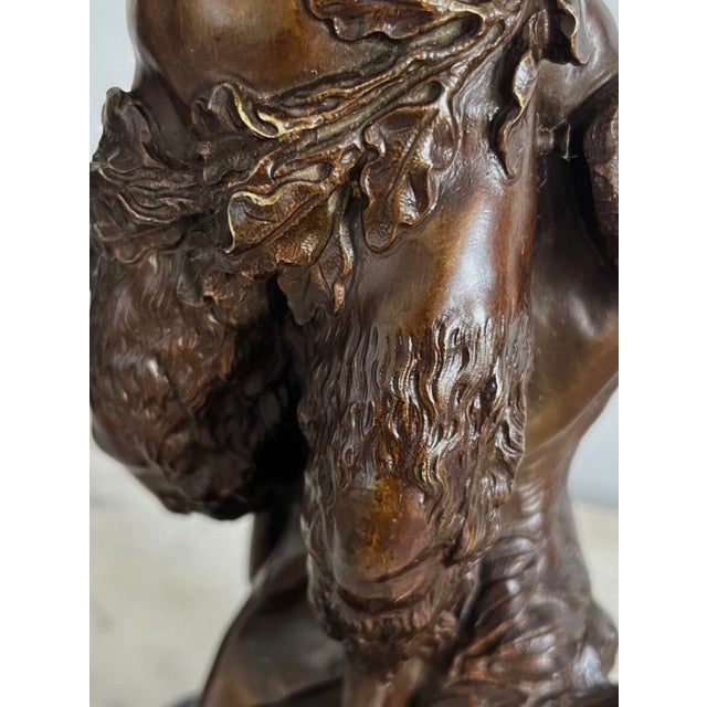 Antique Pair of Patinated Bronze Sculptures Bacchus & Bacchante For Sale - Image 6 of 18