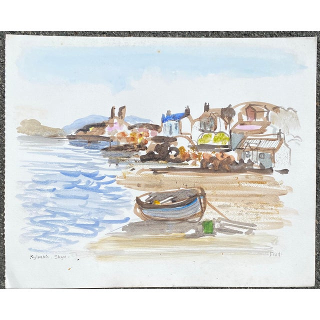 1990s watercolor by British artist Fred M. Atkinson (1941-2014) of Kyleakin on the Isle of Sky in Scotland. Titled lower...