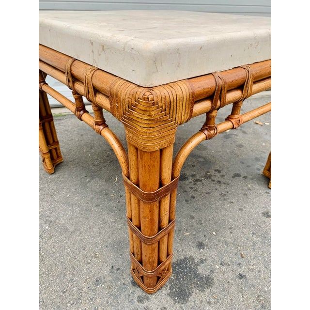 1980s Alexvale Tessellated Stone Top Rattan Base Side Table For Sale - Image 5 of 7