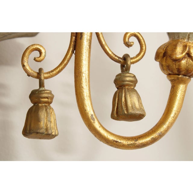 Italian Hollywood Regency Pair Parcel Gilt 2-Light Wall Sconces For Sale - Image 11 of 12