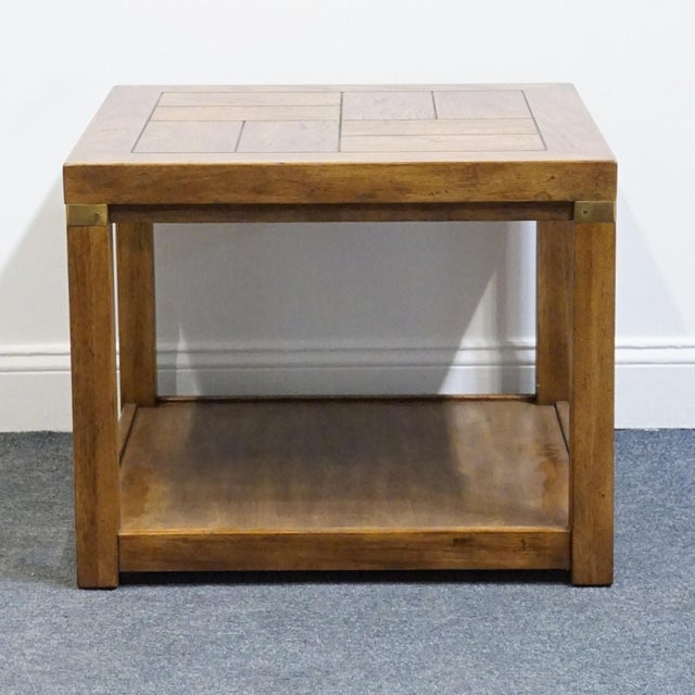Brown Drexel Heritage Woodbriar Collection Pecan Rustic European 26" Square Accent End Table 988-310 For Sale - Image 8 of 12