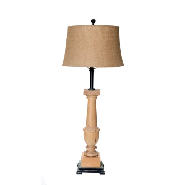 Tan Early 20th Century Extendable Wood Column Table Lamp For Sale - Image 8 of 8