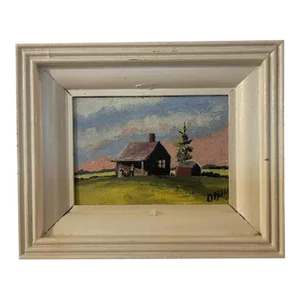 Petite Oil on Wood on Rural Scene, Vintage