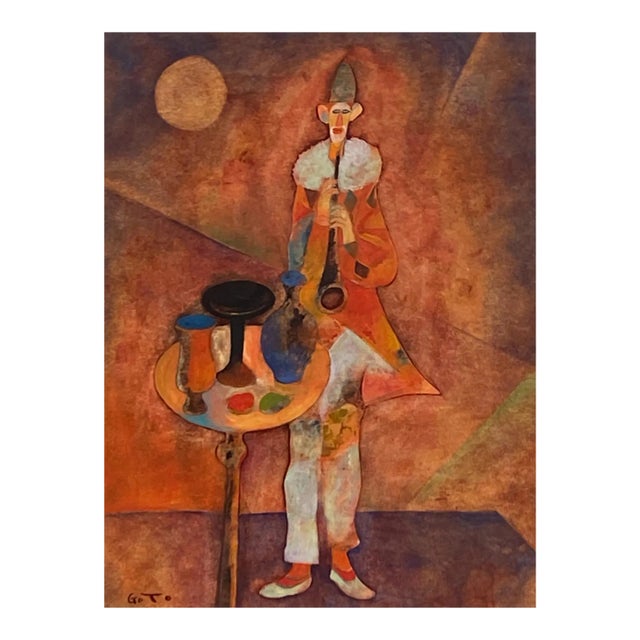 1950s "Clown", Figurative Mixed-Media Painting by Matabei Goto, Signed & Framed For Sale