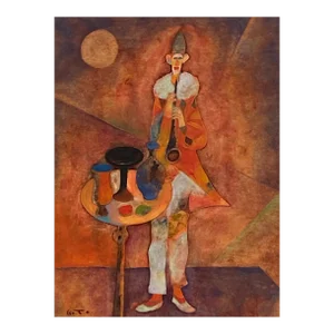 1950s "Clown", Figurative Mixed-Media Painting by Matabei Goto, Signed & Framed
