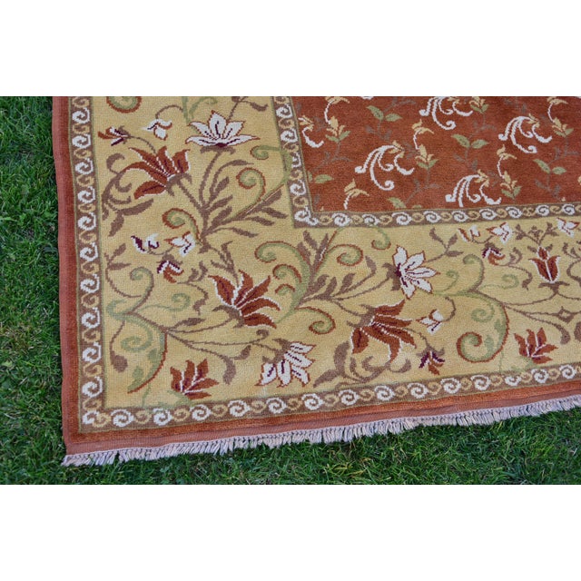 Turkish Handmade Oriental Floral Design Vintage Oushak Wool Area Rug