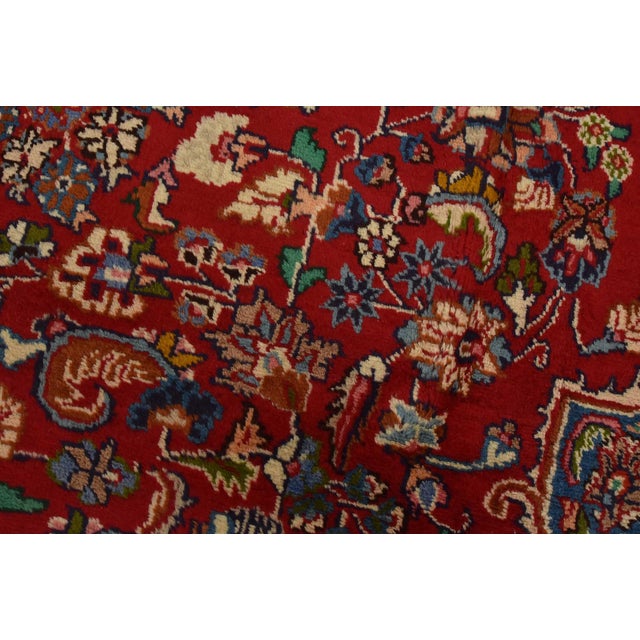 1990s Mashad Rug 9’7” X 12’3” Red Wool Vintage Traditional Hand-Knotted Carpet For Sale - Image 5 of 14