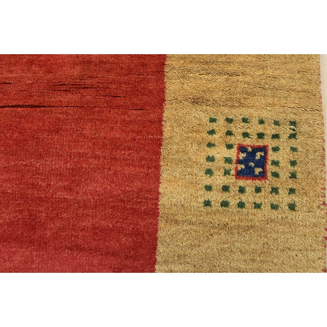 Textile Gabbeh Rug 4’1” X 4’10” Red Wool Contemporary Hand-Knotted Carpet For Sale - Image 7 of 12