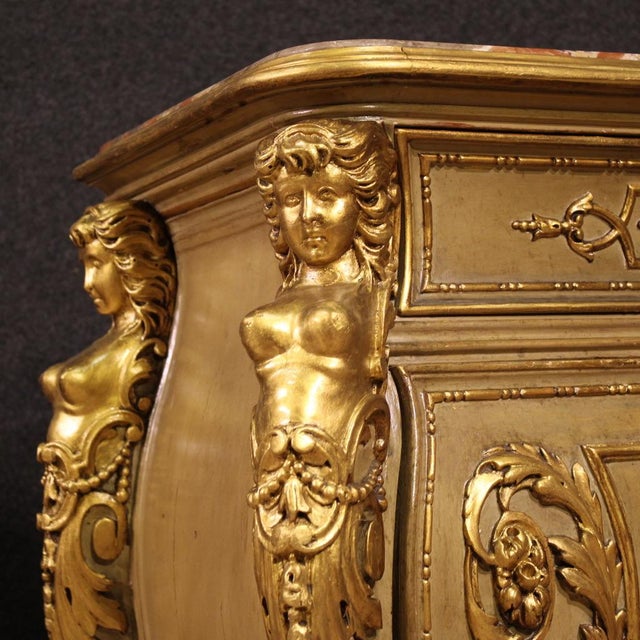 Vintage Italian Lacquered and Gilded Bedside Tables, 1920, Set of 2 For Sale - Image 3 of 15