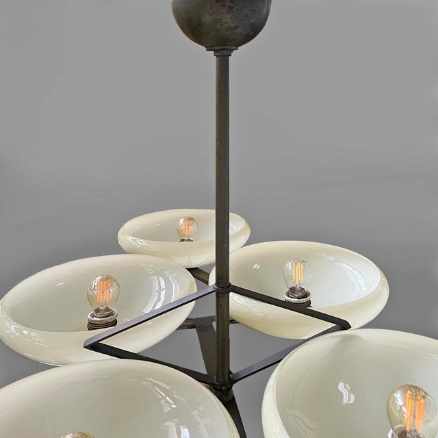 Italian Art Deco Pendant Light in Brass and Opaline Glass, 1930s For Sale - Image 12 of 18