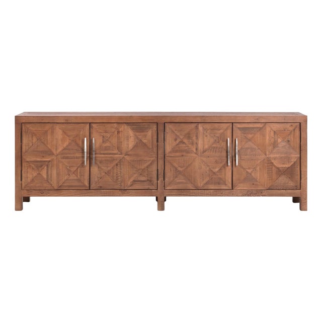 Salvaged Diamond Parquet Sideboard Credenza For Sale