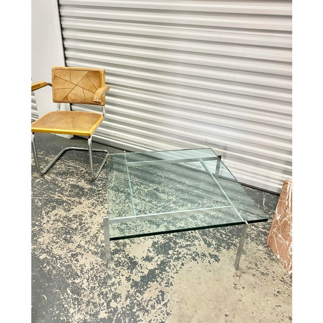 Mid-Century Modern Iconic Minimalist Steel + Glass Cocktail Table by Poul Kjærholm For Sale - Image 3 of 12