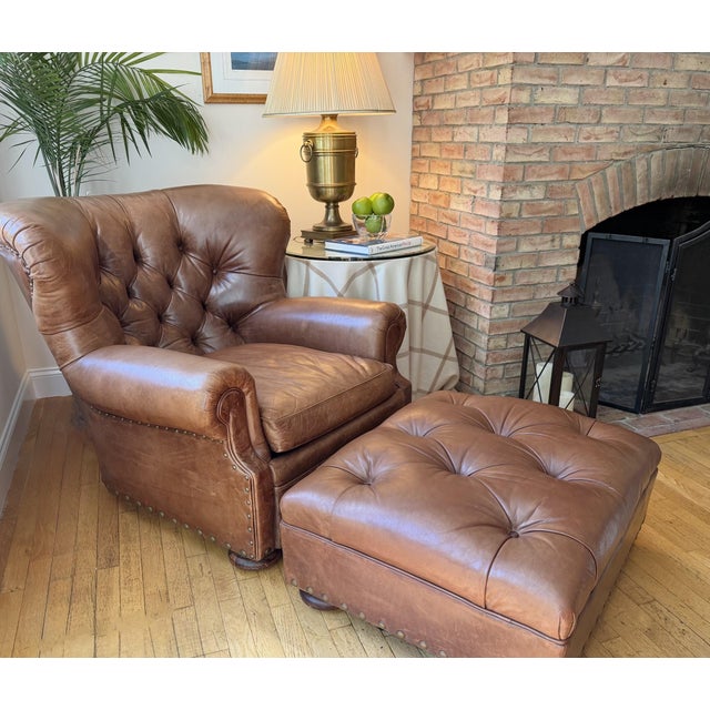 Ralph Lauren Chair and Ottoman Set in Saddle Toned Leather For Sale - Image 14 of 18