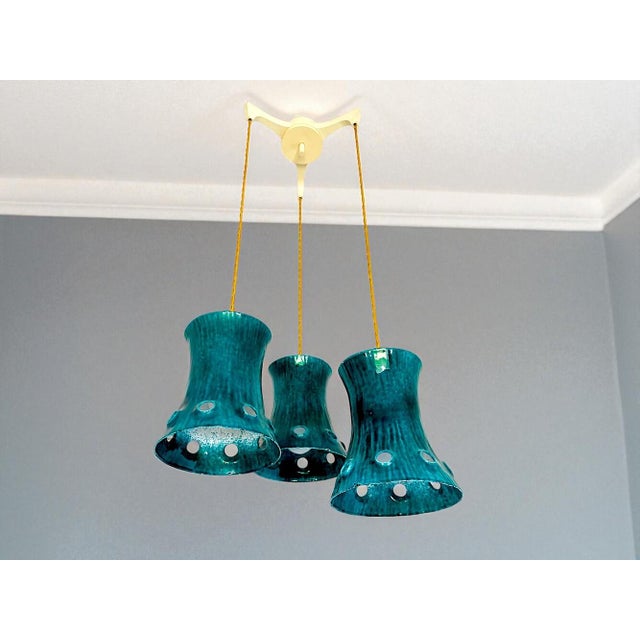 Mid-Century Modern Mid-Century Green Cast Iron 3 Light Cascading Chandelier Hanging Lamp, 1960s For Sale - Image 3 of 11