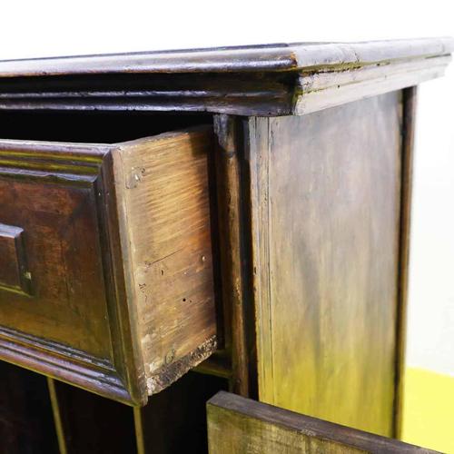 Wood Wooden Credenza with Upper Drawer and Panelled Doors For Sale - Image 7 of 10