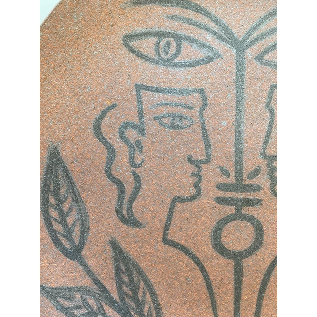 Slab Built Decorated Earthenware Platter in Manner of Jean Cocteau For Sale - Image 4 of 8