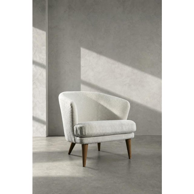 Mid-Century Scandinavian Modern Oak and Fabric Armchair with Rounded Backrest, 1960s For Sale - Image 14 of 18