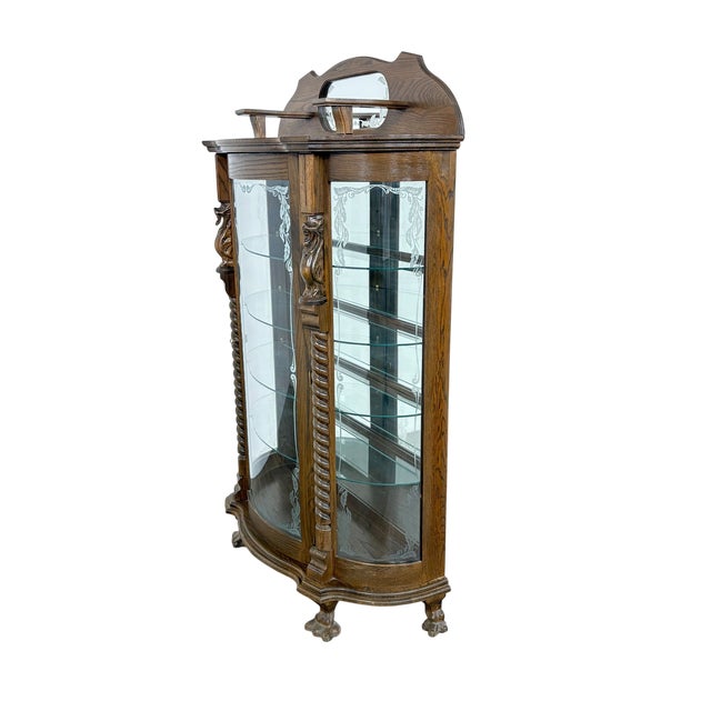 Victorian Antique European Revival Curved Glass Display Cabinet Early 20th Century For Sale - Image 3 of 9