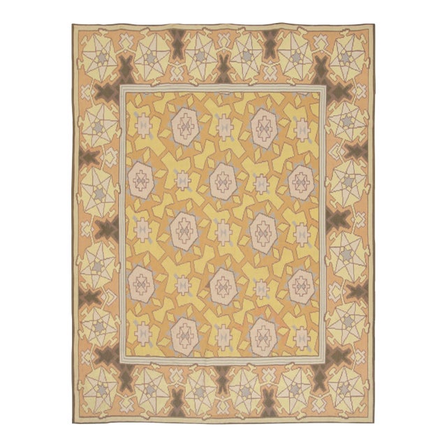 Vintage Bessarabian Kilim in Pink and Yellow Geometric Pattern For Sale