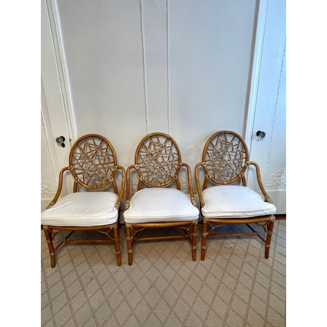 Crackled Finish Signed McGuire Cracked Ice Chairs with Leather Lashing - Set of 3 For Sale - Image 9 of 10