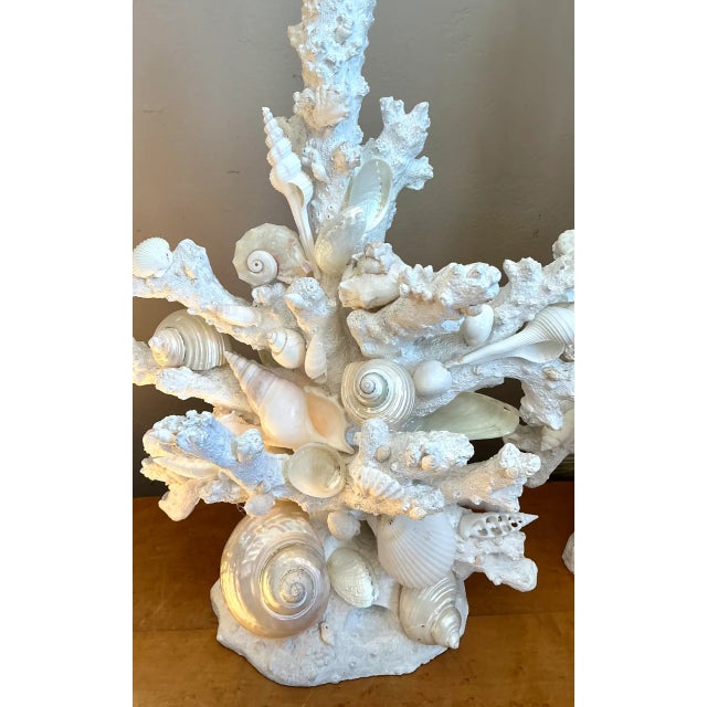Sculpture Materials Vintage Shell Encrusted Faux Coral Table Lamps - Pair For Sale - Image 7 of 12