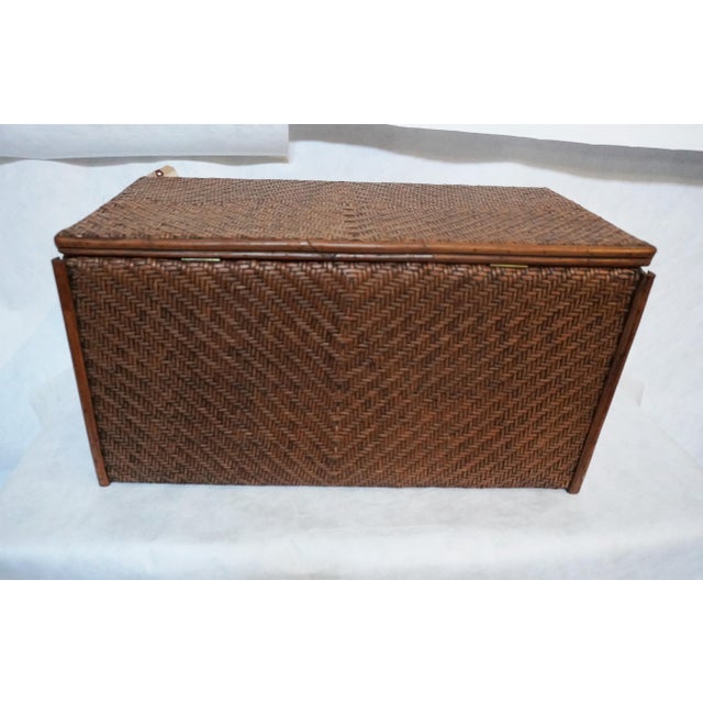 1990s Large Herringbone Woven Rattan Chest For Sale - Image 4 of 13