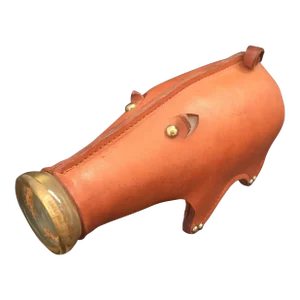 Vintage Milk Bottle Wrapped in Leather Piggy Cover Sculpture