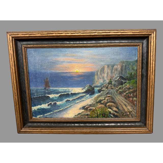 Antique Coastal Seascape Oil Painting on Canvas For Sale - Image 10 of 10