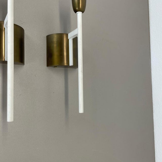 Brass Tube Theatre Wall Light Sconces in the style of Stilnovo, Italy, 1950, Set of 2 For Sale - Image 6 of 16