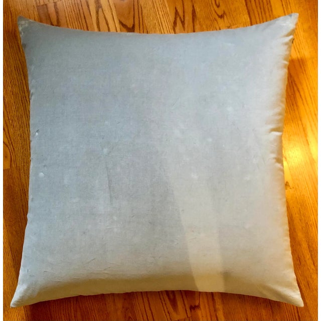 Custom made overstuffed floor pillow has the classic Hermès scarf "Les Voitures a Transformation" on top with cotton...