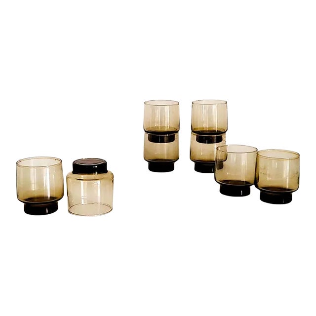 1970s Libbey Glass Tawny Accent Old Fashioned Lowball Tumblers, Set of 8 For Sale