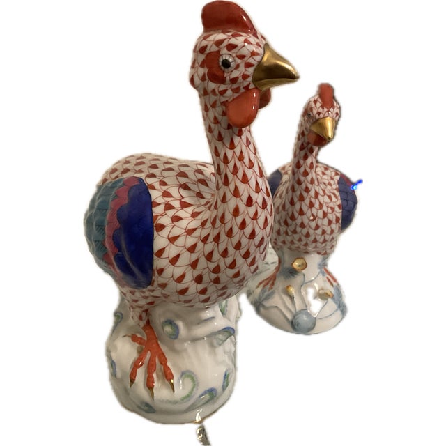 Orange Two Herend Rust Fishnet Guinea Fowl 6” & 8” For Sale - Image 8 of 8