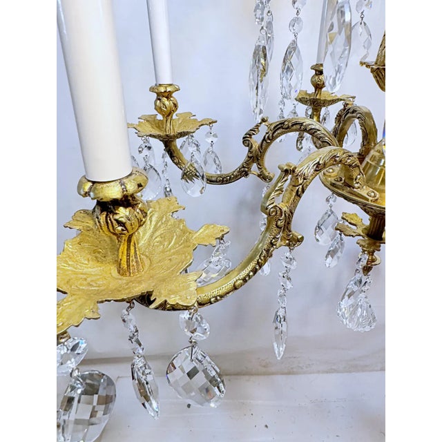 1930's Ornate Bronze Chandelier With Crystal Pendant For Sale - Image 9 of 12