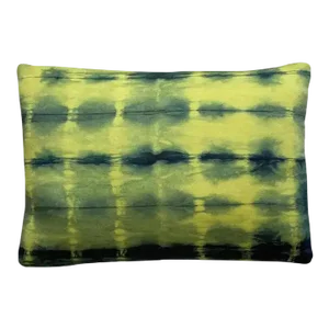 Rousseau Hand Dyed Silk Pillow, Canary Yellow & Indigo Blue Dash Abstract Pattern