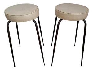 Mid-Century Style Bar or Kitchen Stools in Cream Leatherette, 1980s, Set of 2