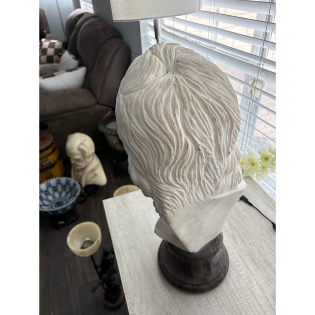 1960s 1960s Large Neoclassical Classical Male Bust Sculpture – White Stone/Marble on Black Marble Base For Sale - Image 5 of 12
