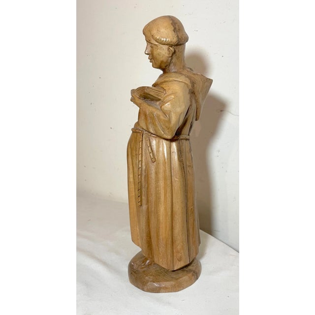 1940s Hand Carved Wood Folk Art Friar Monk Statue Sculpture Religious Figure For Sale - Image 4 of 11