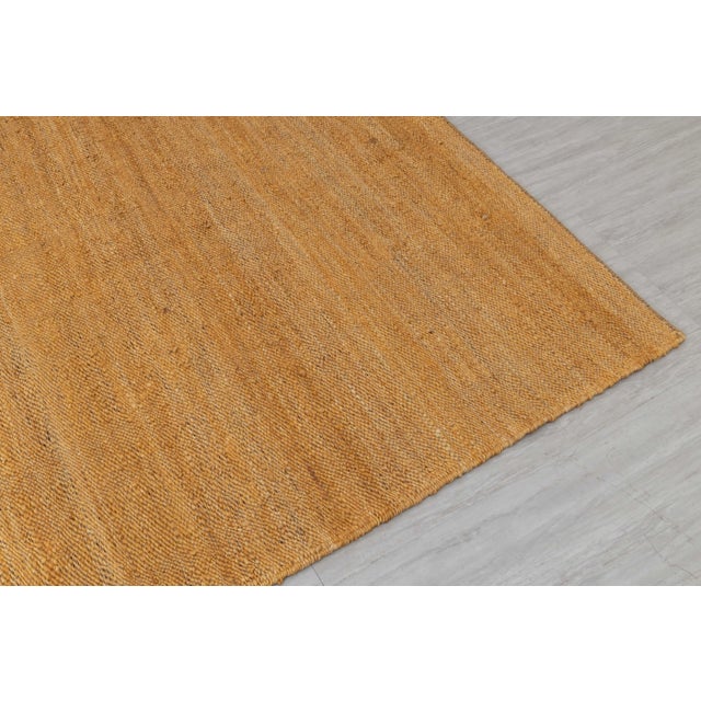 Boho Chic Gold Solid Handwoven Premium Natural Jute Yarn Flatweave Rug 5x7 Ft. For Sale - Image 3 of 12