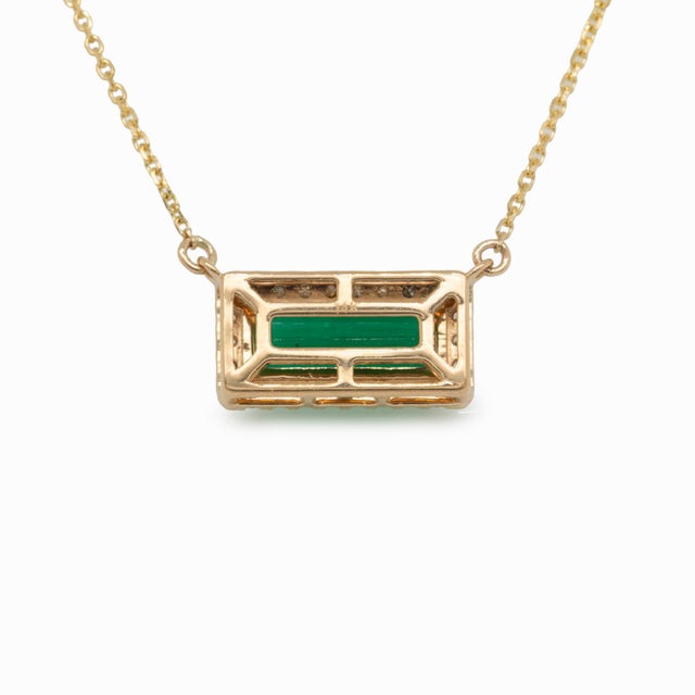 1.2cts Colombian Emerald Necklace With Natural Diamonds Accents: Solid 14k Gold For Sale - Image 13 of 15