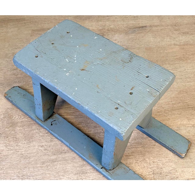 Antique Primitive Farmhouse Gray Slat Bottom Milking Stool For Sale - Image 6 of 9