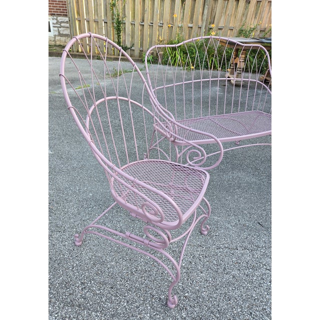 Vintage Pink Garden Bench & Chairs, 3 Pieces For Sale - Image 4 of 6